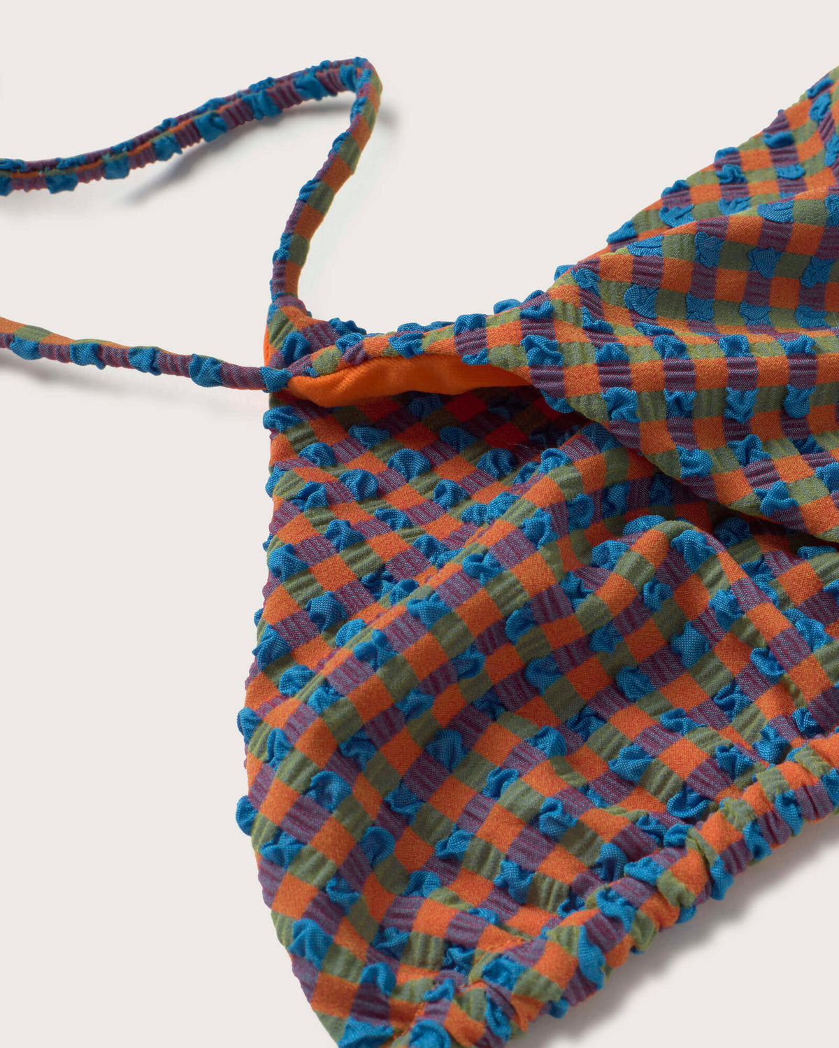 Top bikini ajustable seersucker naranja y azul Calabria sostenible silueta - 2