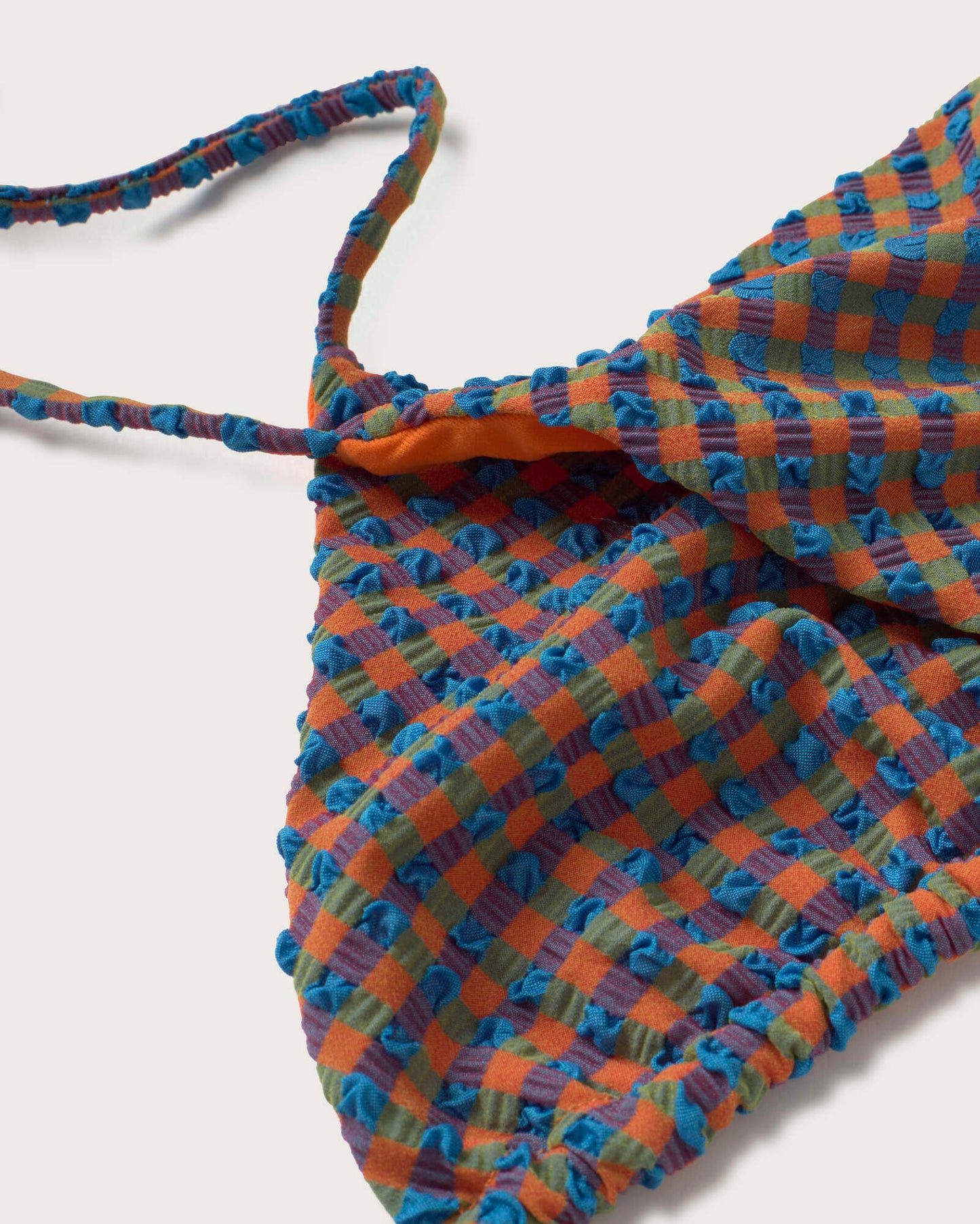 Top bikini ajustable seersucker naranja y azul Calabria sostenible silueta - 2
