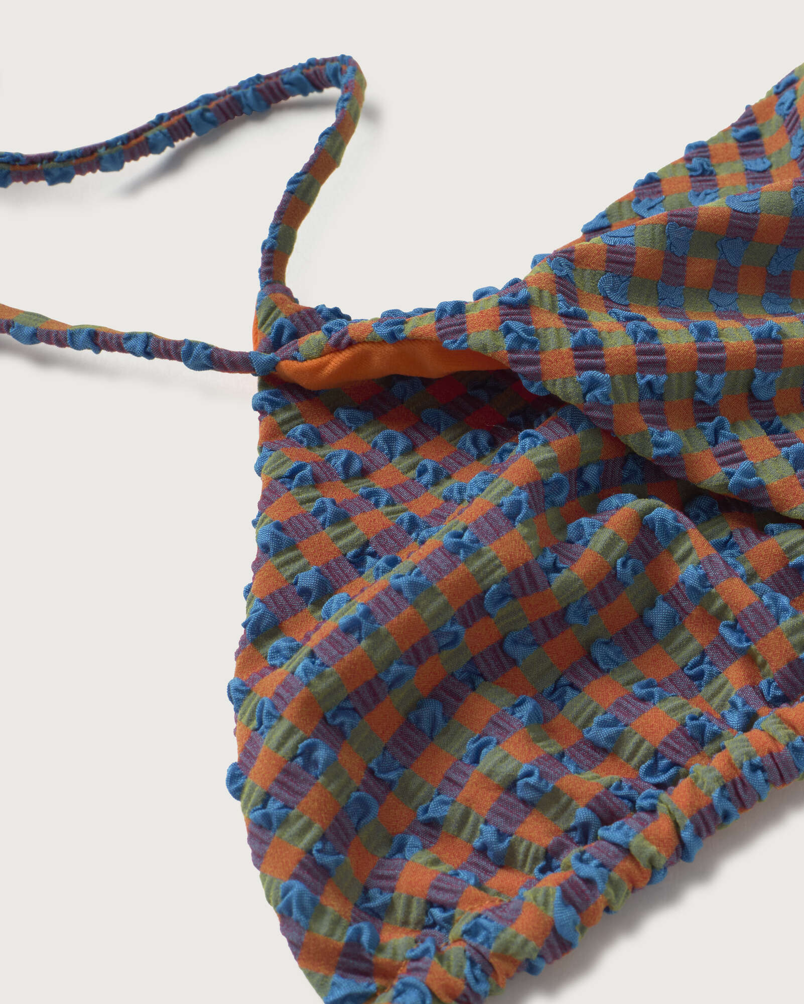 Top bikini ajustable seersucker naranja y azul Calabria sostenible silueta - 2