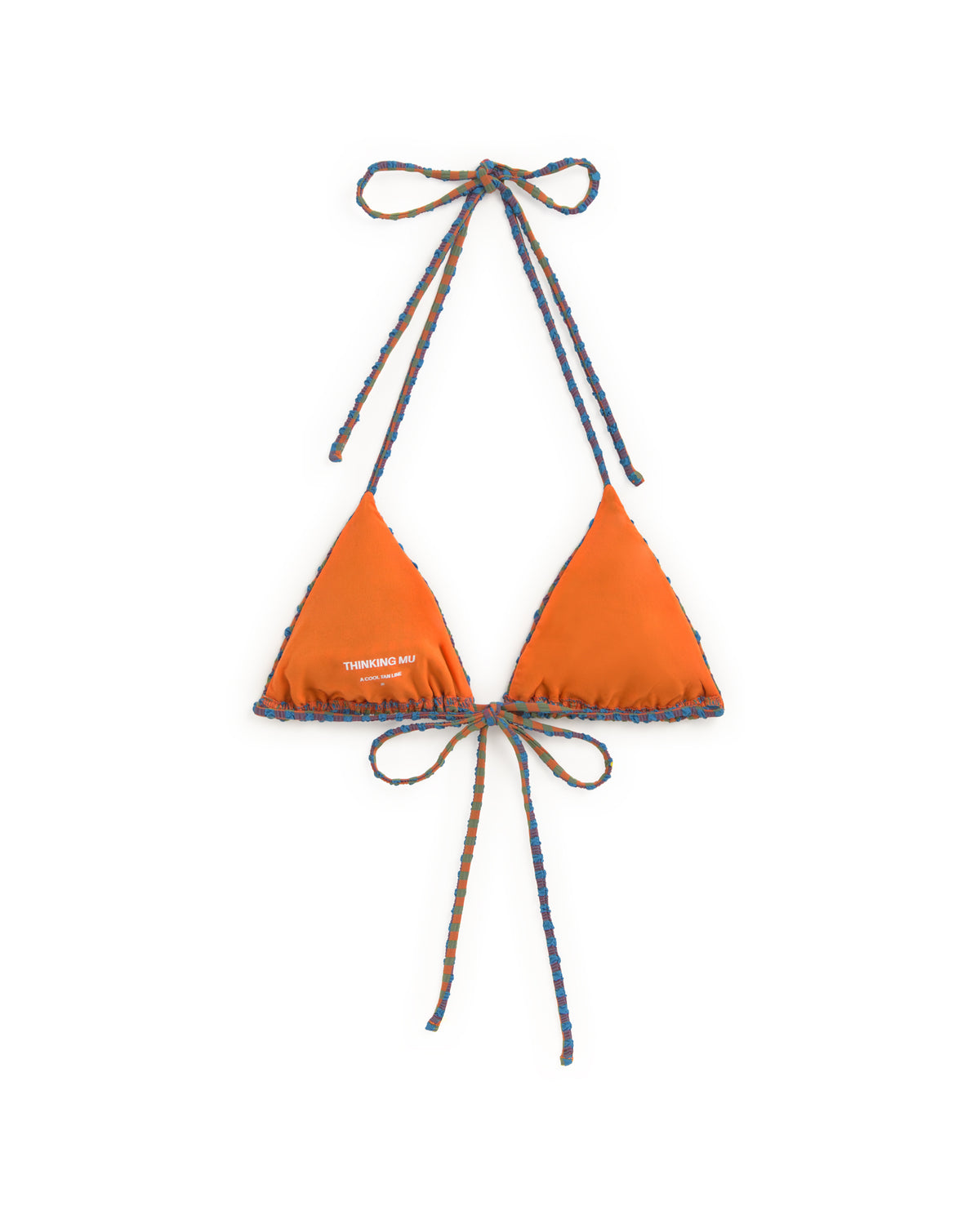 Top bikini ajustable seersucker naranja y azul Calabria sostenible silueta - 3