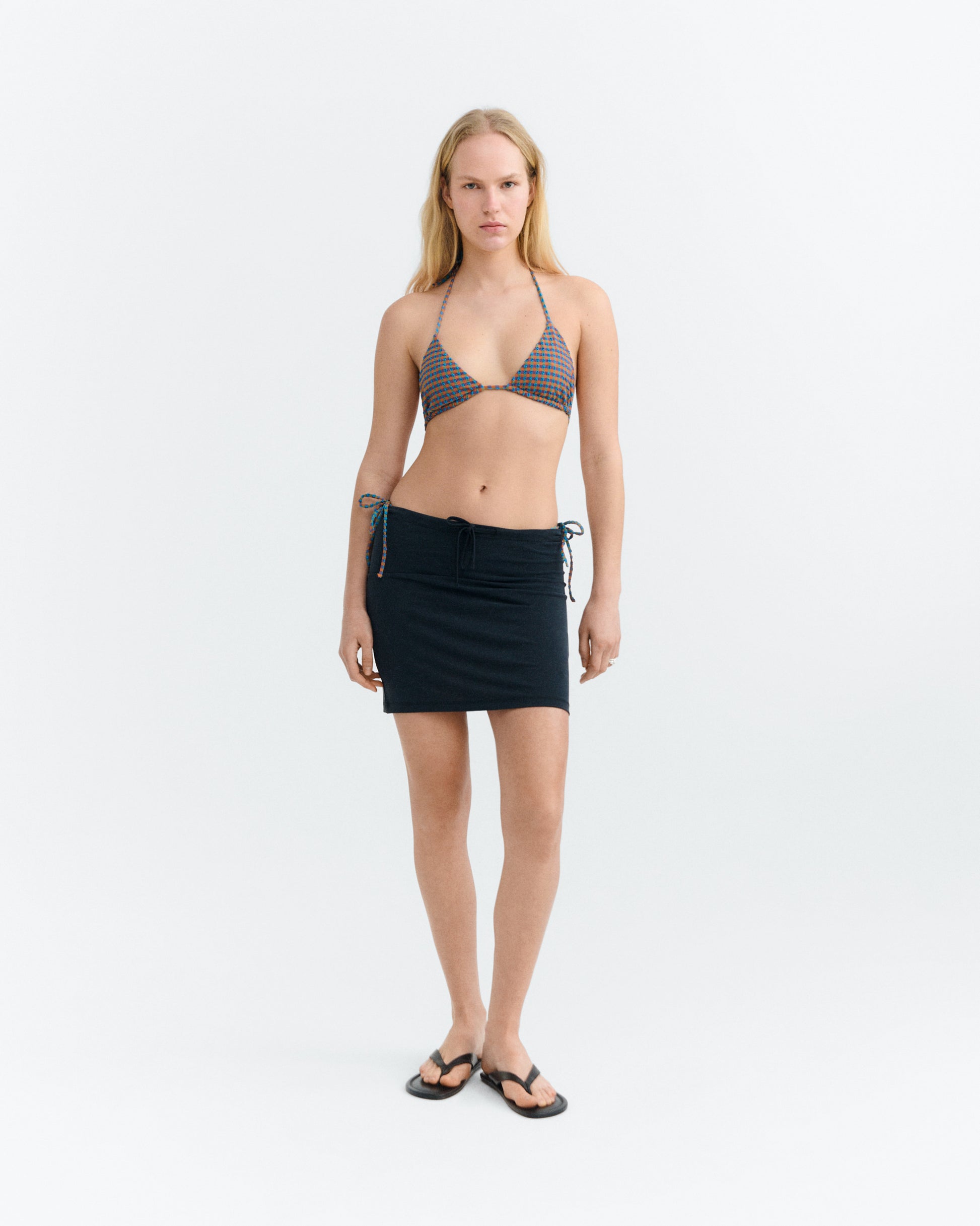 Top bikini ajustable seersucker naranja y azul Calabria sostenible - 1