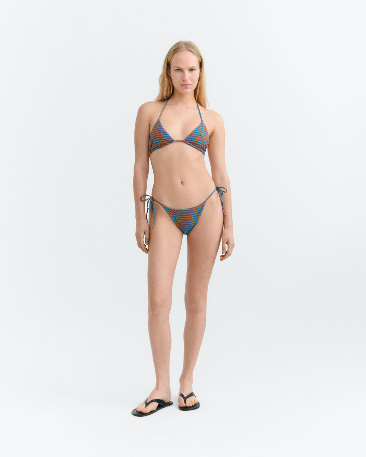 Top bikini ajustable seersucker naranja y azul Calabria sostenible - 2