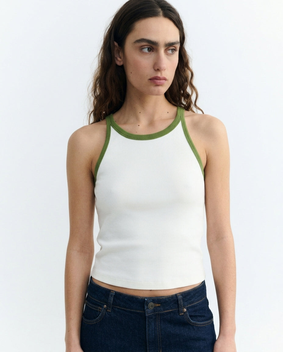 Top halter blanco contraste verde Harriet sostenible - 1.1