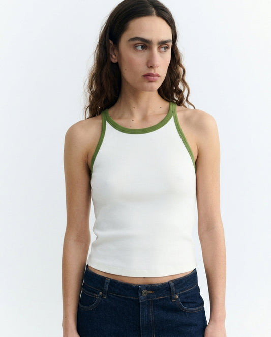 Top halter blanco contraste verde Harriet sostenible - 1.1