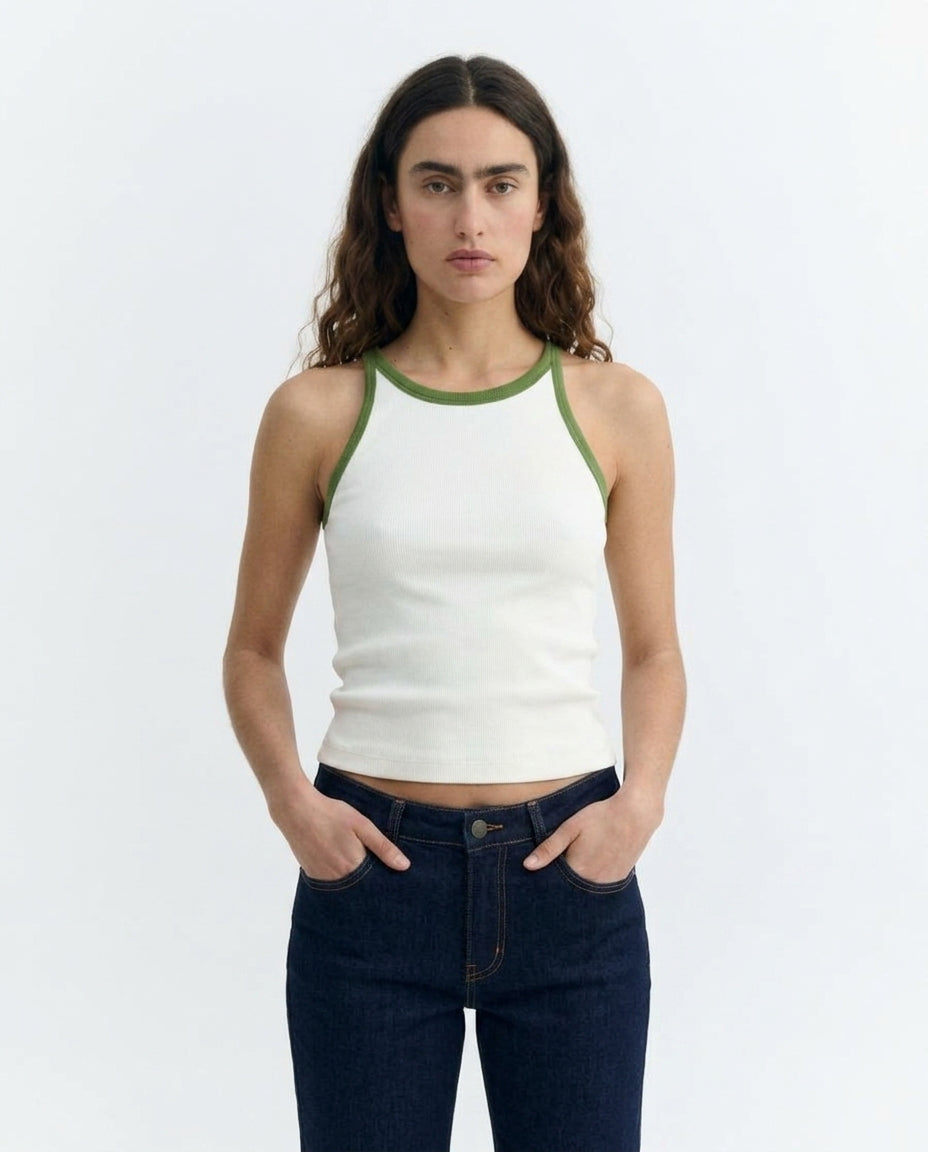 Top halter blanco contraste verde Harriet sostenible - 1.5