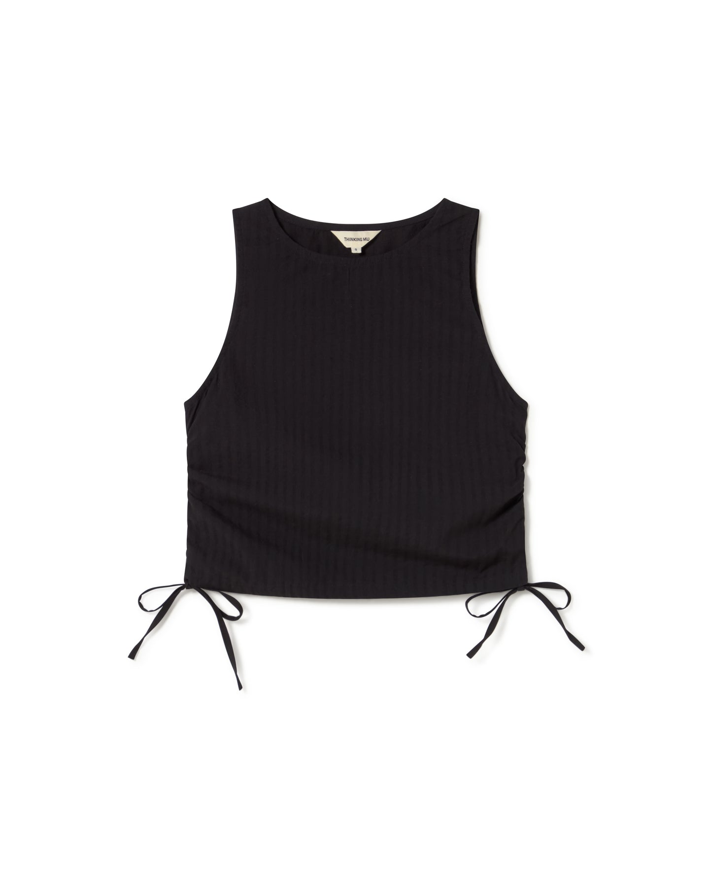 Top negro seersucker Florence sostenible - silueta 1