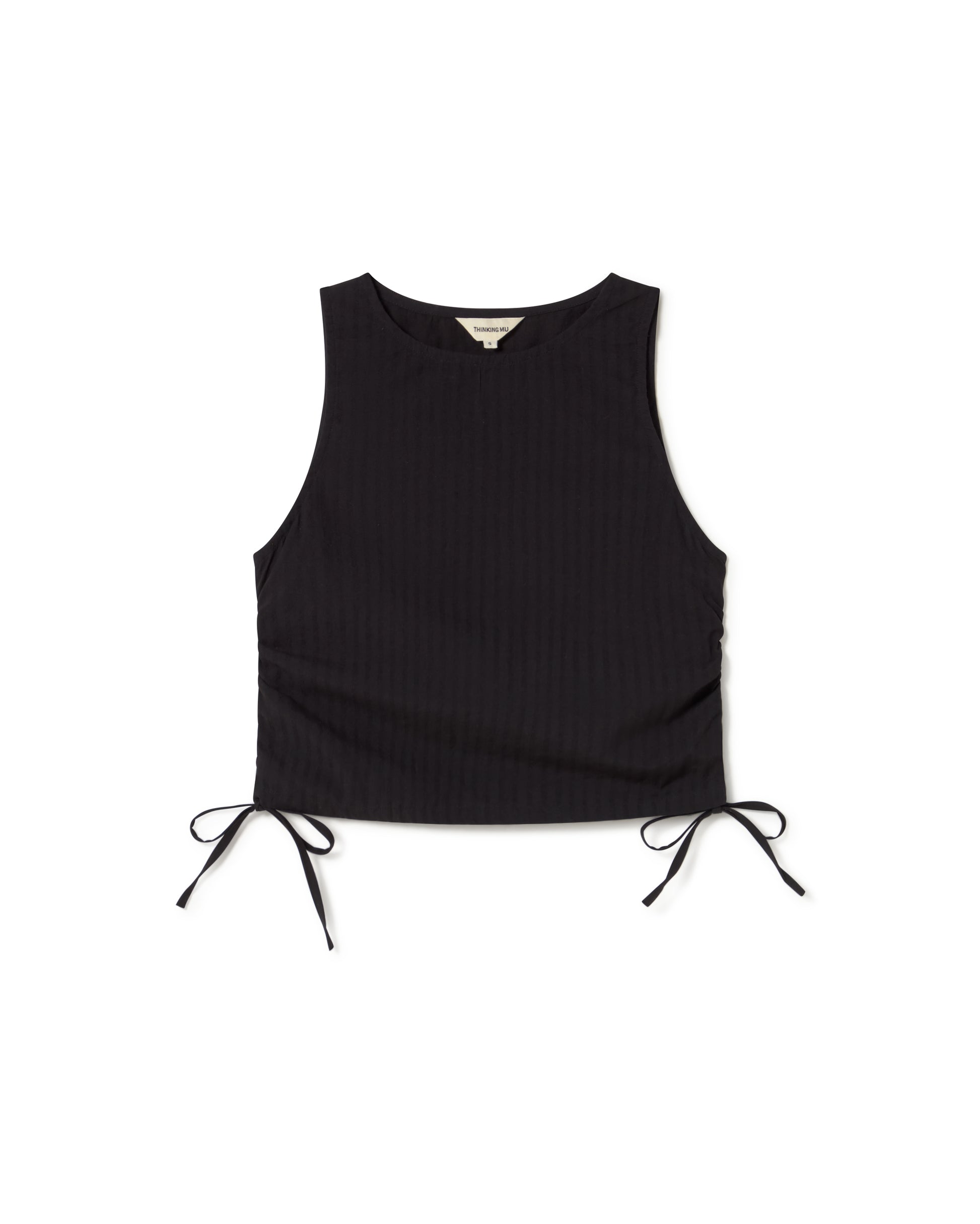 Top negro seersucker Florence sostenible - silueta 1