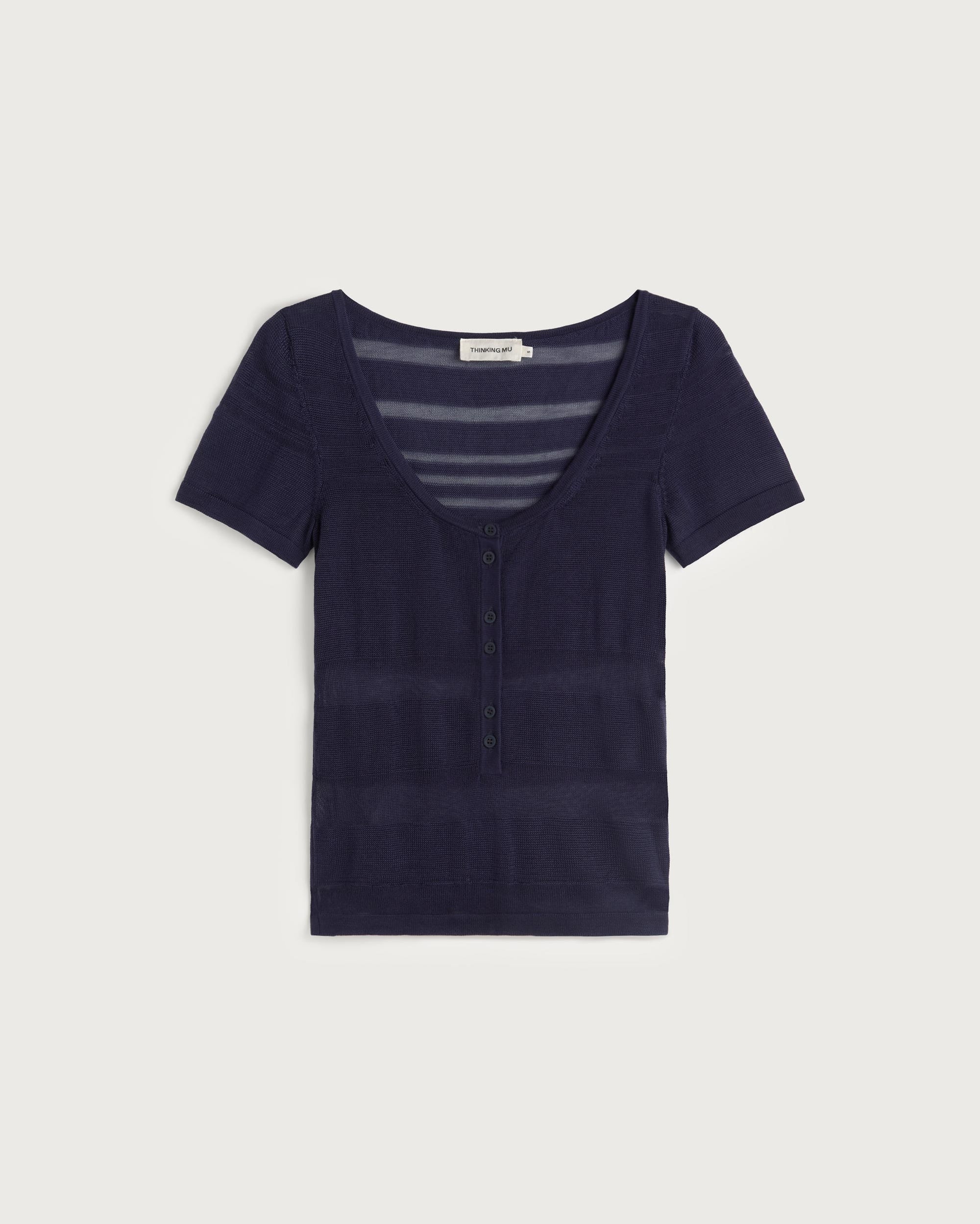 Top rayas semitransparente navy Ash sostenible silueta - 1