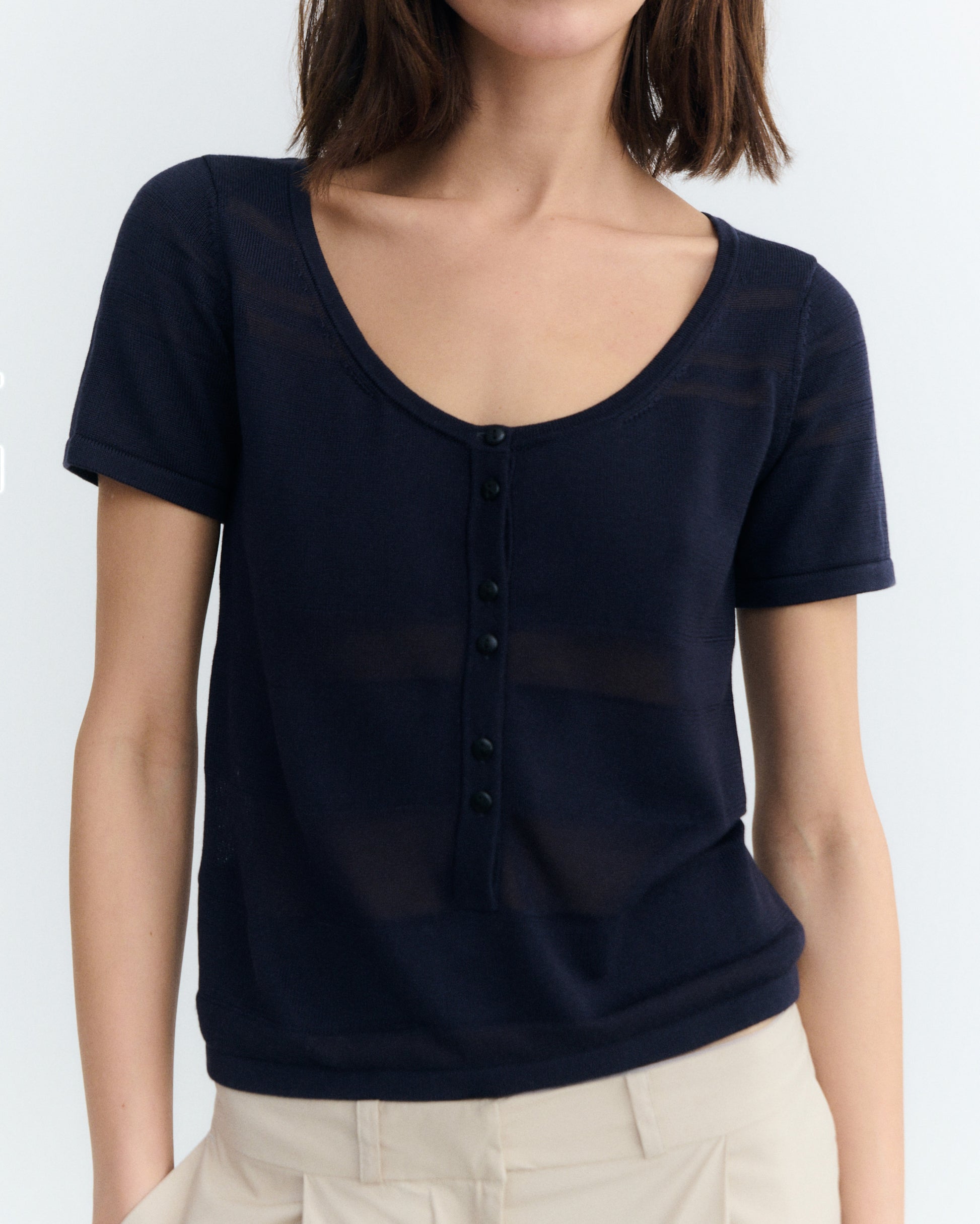 Top rayas semitransparente navy Ash sostenible - 3