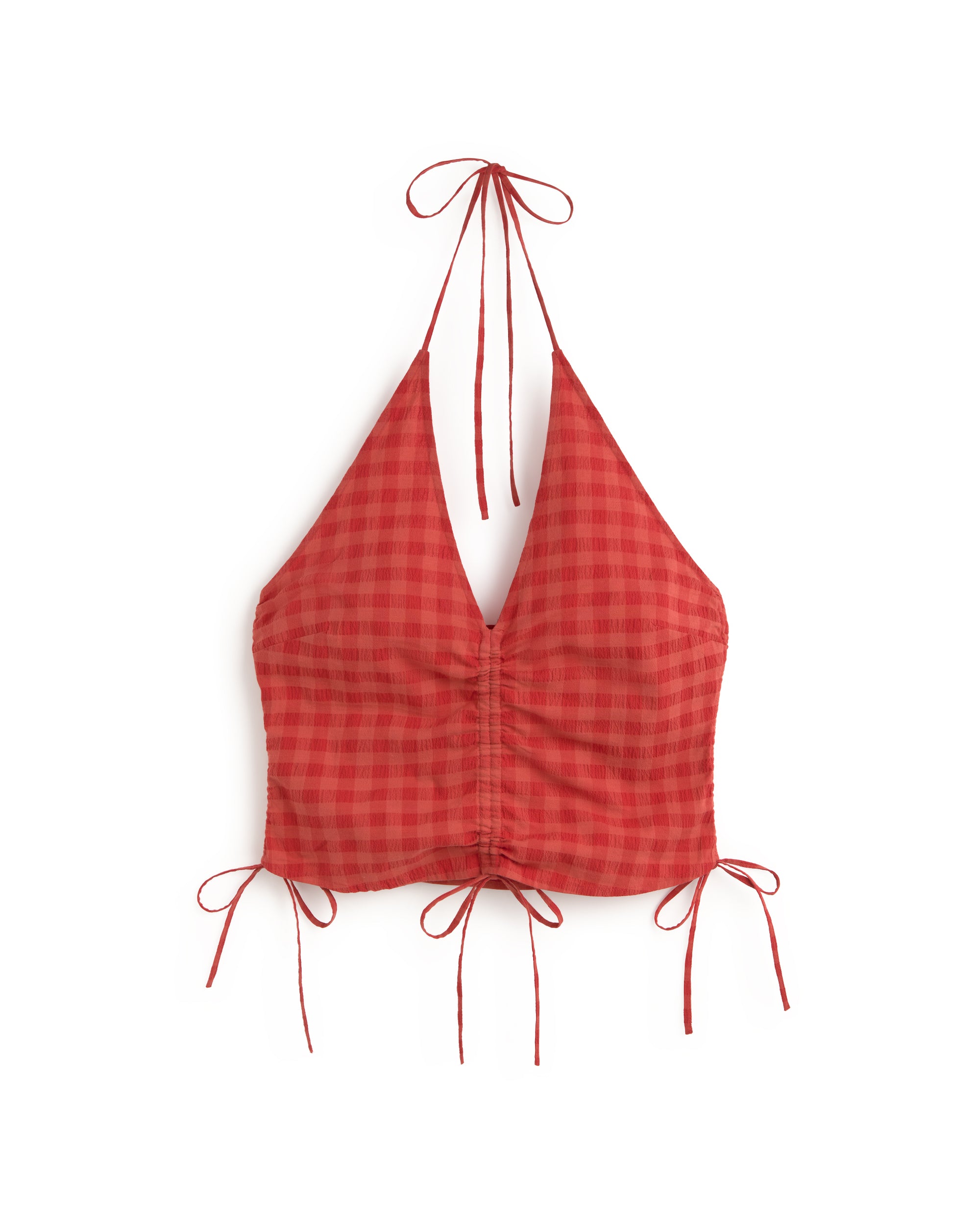 Top regulable seersucker rojo Hiba sostenible silueta - 1