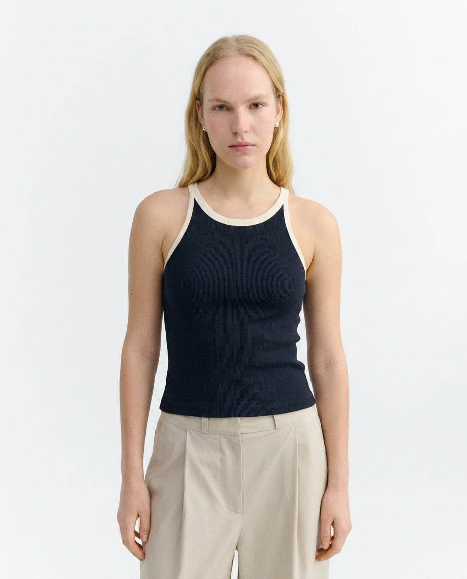 Top halter navy contraste blanco Harriet sostenible - 1.1