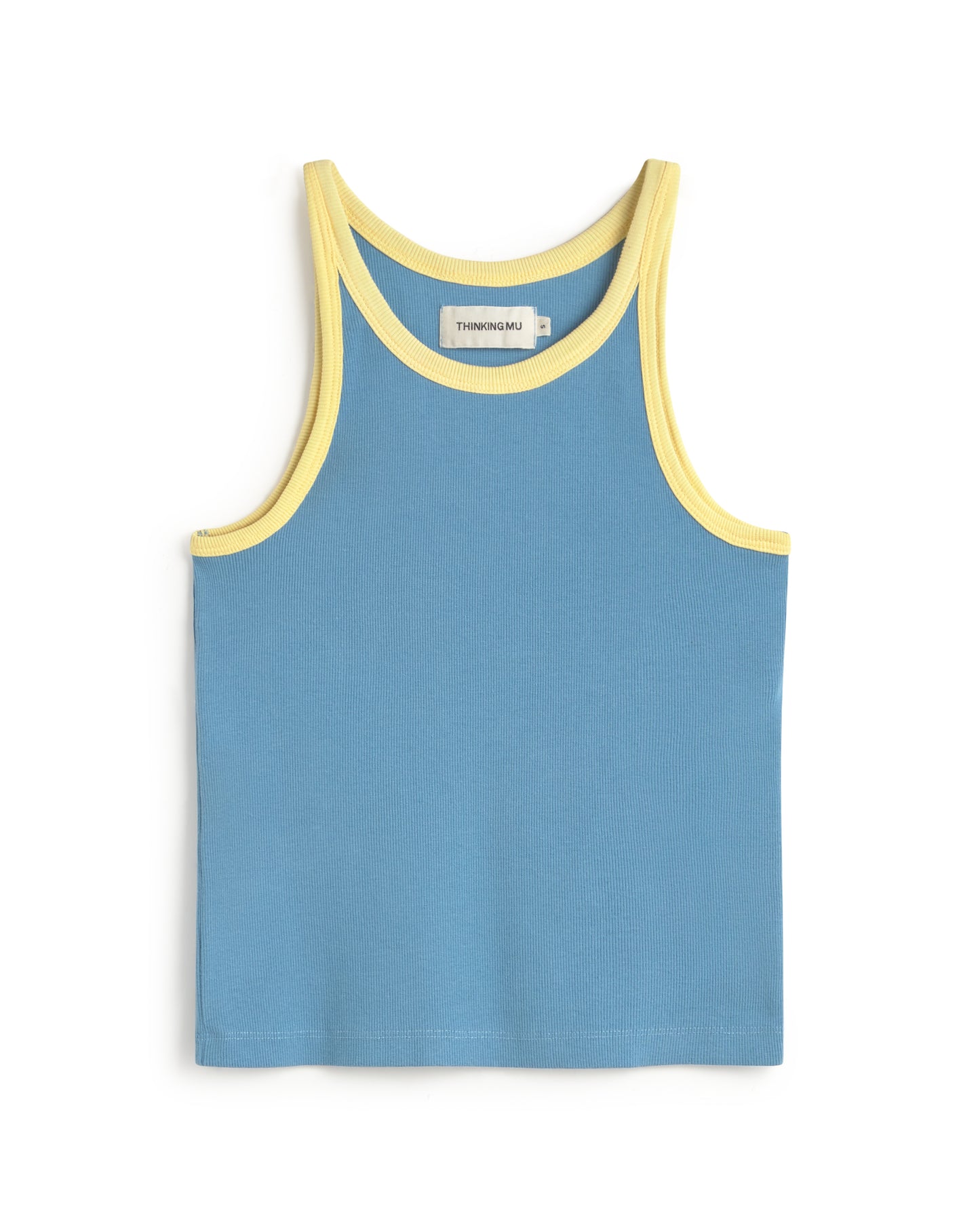 Top halter azul contraste amarillo Harriet sostenible silueta - 1