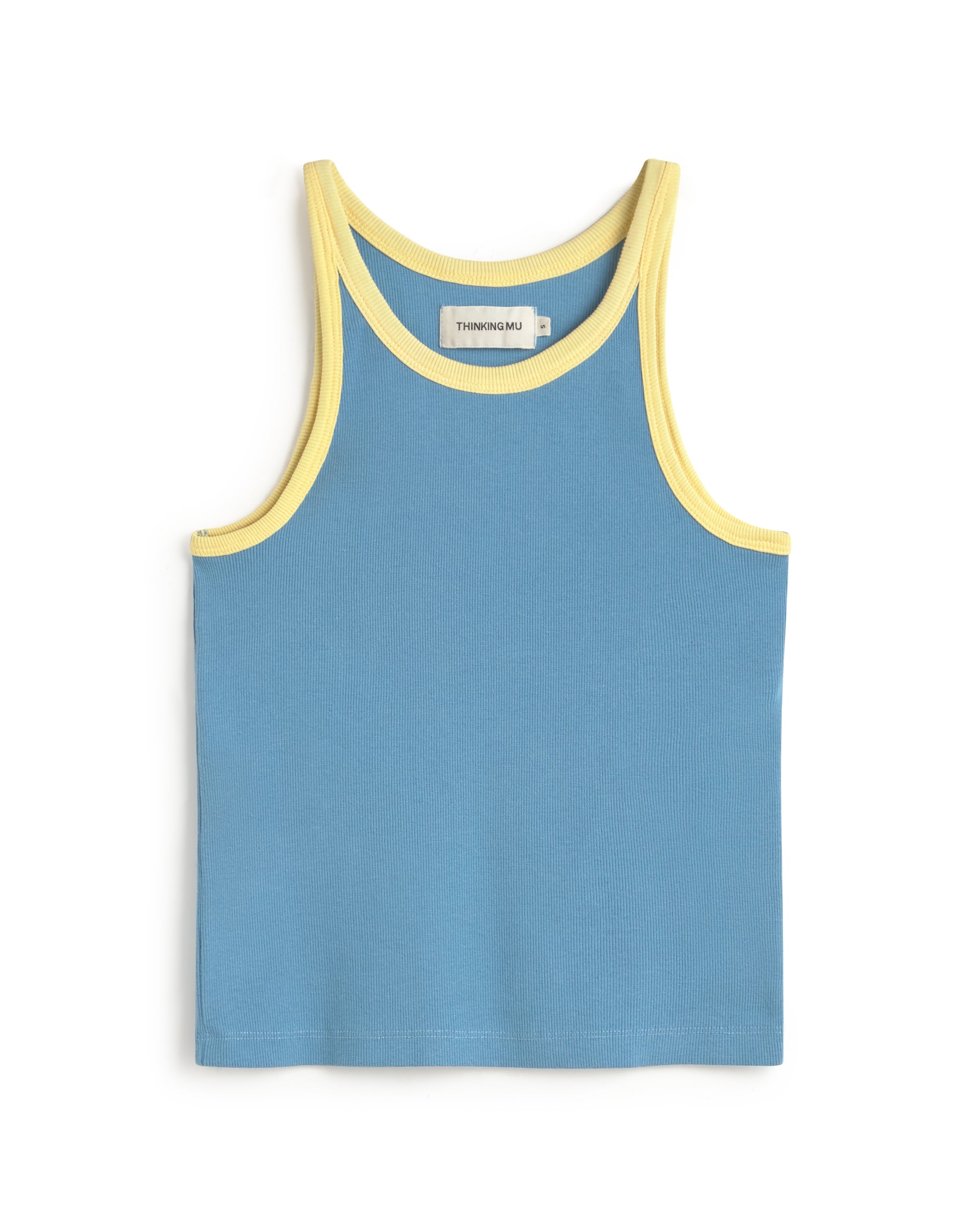 Top halter azul contraste amarillo Harriet sostenible silueta - 1