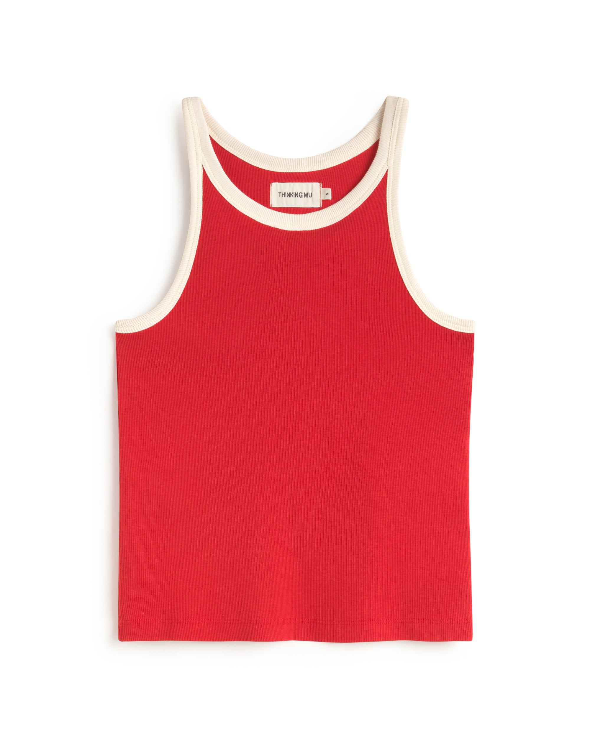 Top halter rojo contraste blanco Harriet sostenible silueta - 1
