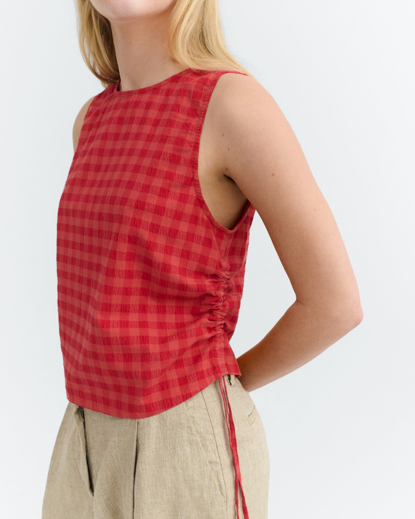 Top seersucker rojo Florence sostenible - 3