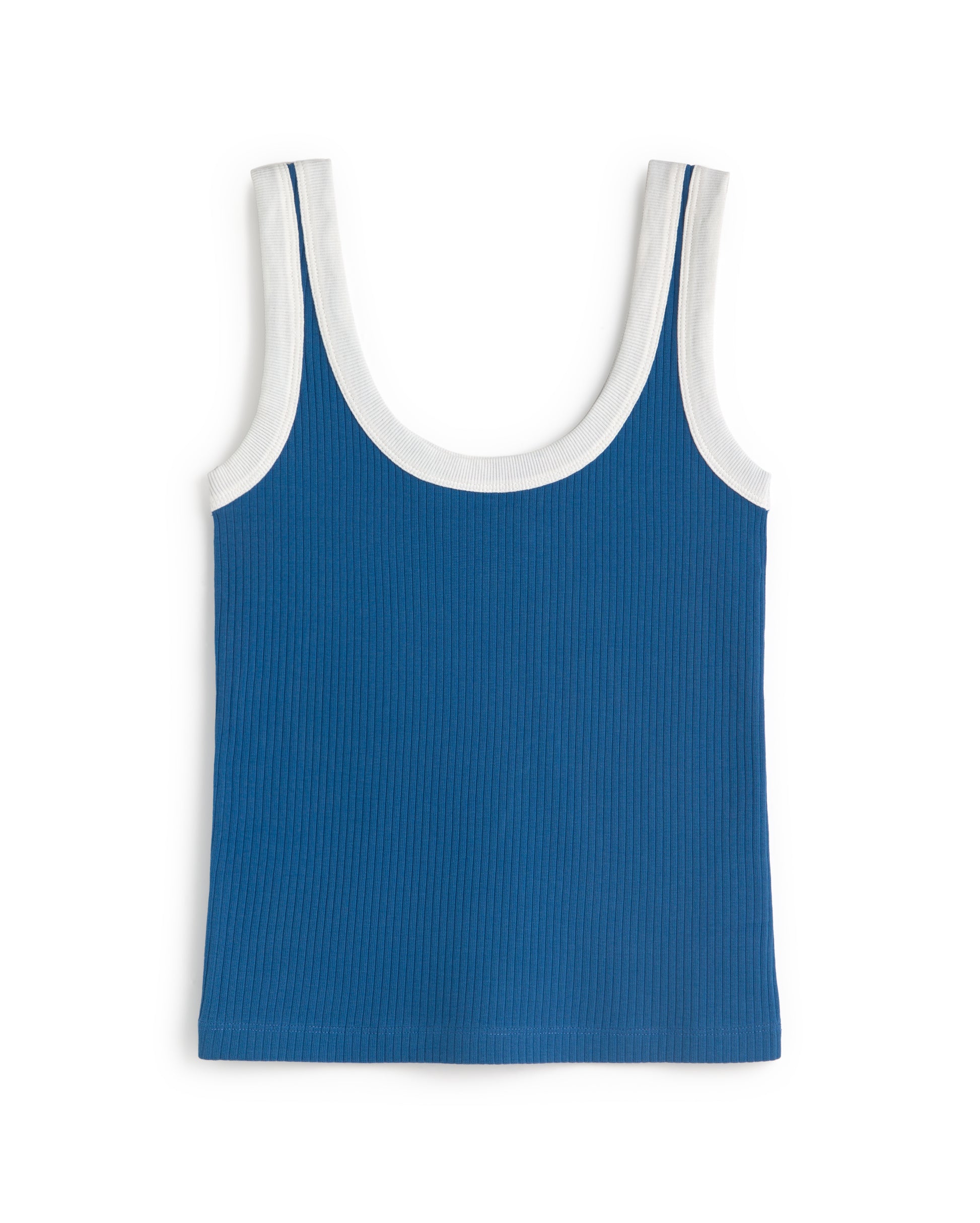 Top rib azul contraste blanco Julia sostenible silueta - 1