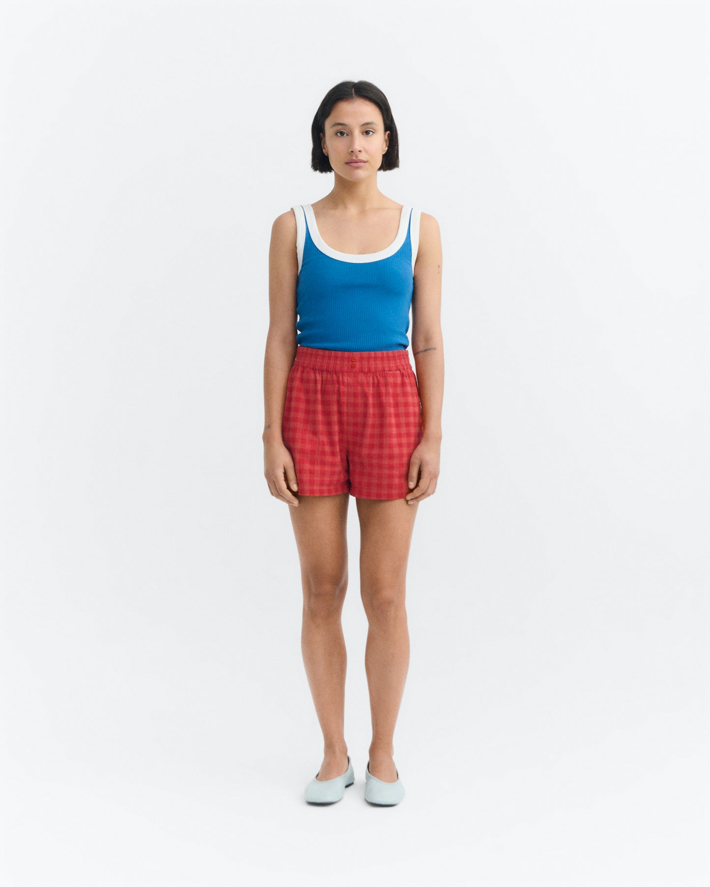 Top rib azul contraste blanco Julia sostenible - 1