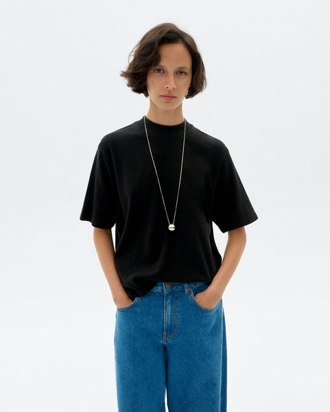 Aidin black t-shirt short sleeve sustainable hemp woman | Thinking Mu