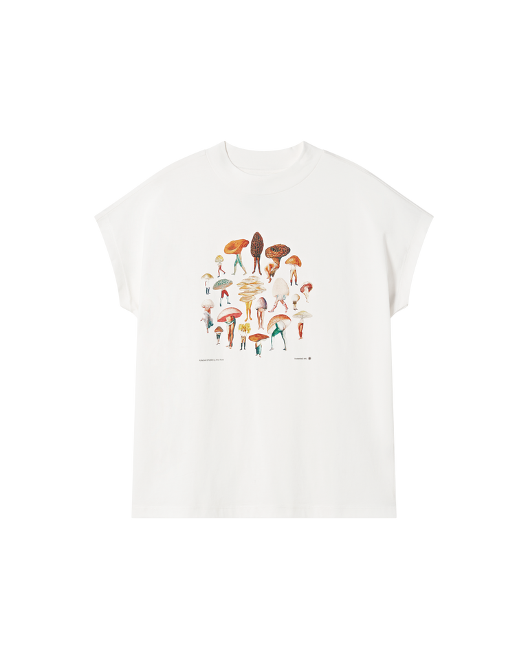 Camiseta blanca funghi Volta sostenible -siluetax