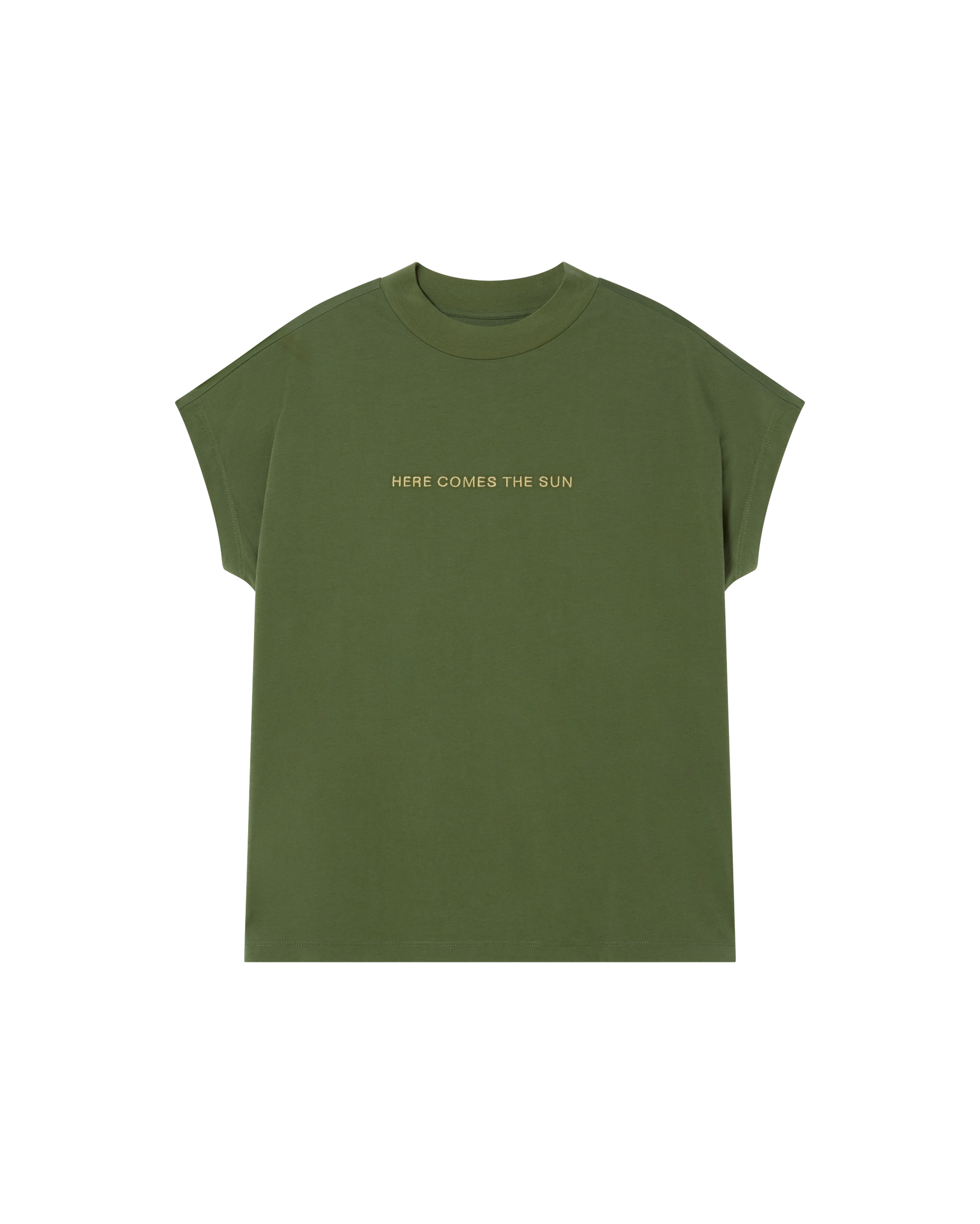 Camiseta verde Here comes the sun sostenible  - silueta