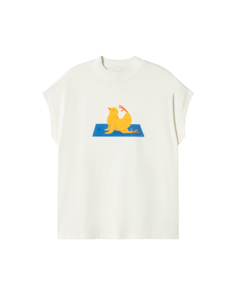 Camiseta blanca yogui animal Volta sostenible-silueta-1