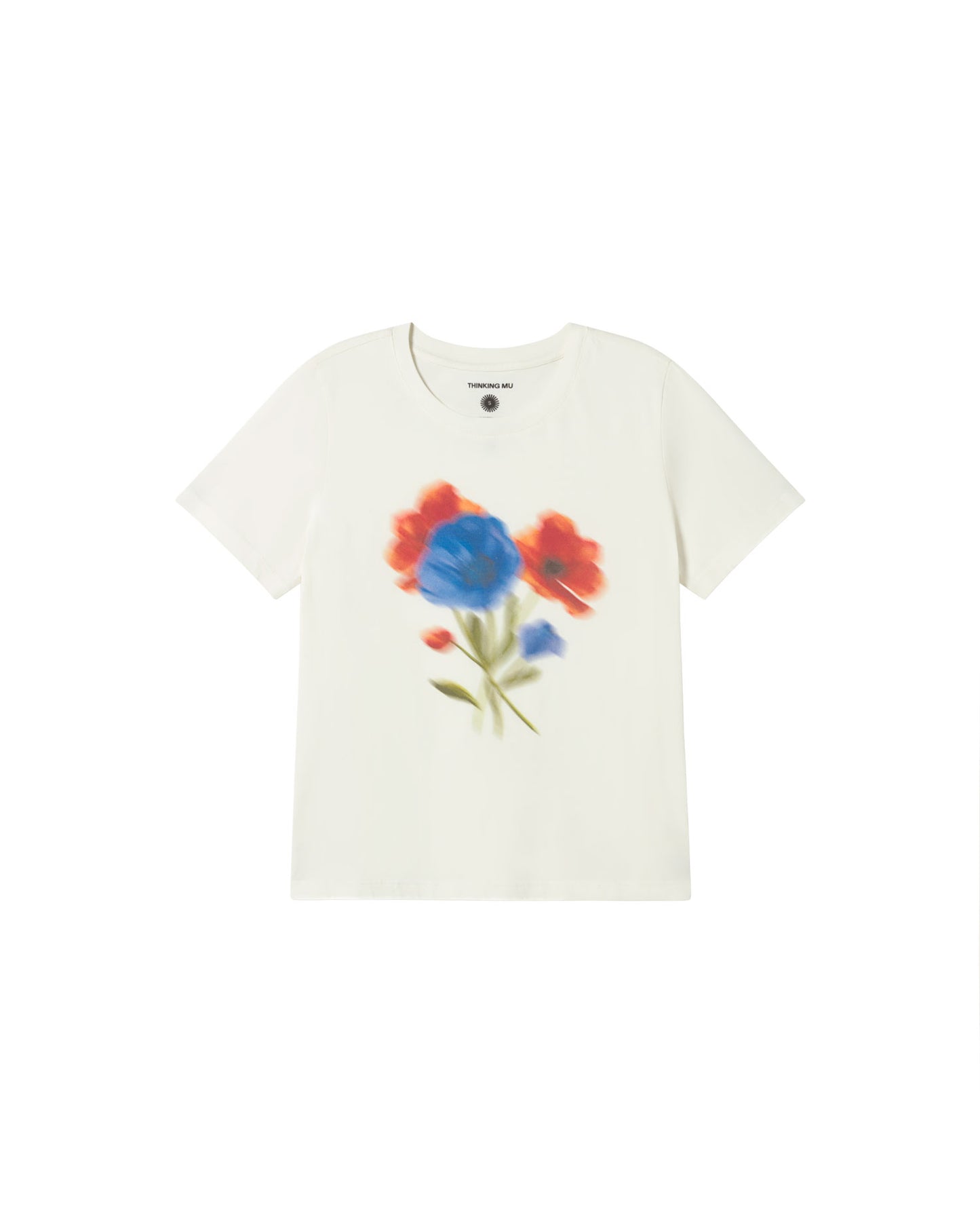 Camiseta blanca blurry flower Ida sostenible - silueta 1