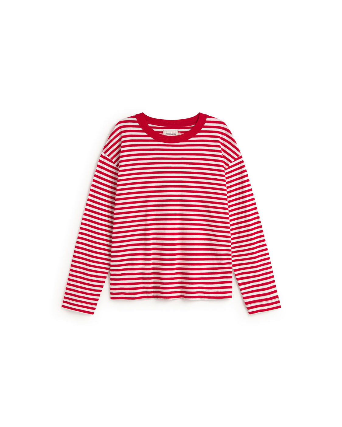 Women's Red Long Sleeve Striped T-Shirt with Stripes