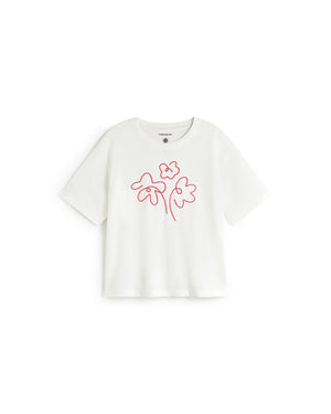 Camiseta blanca bordada a mano flower Lucia sostenible silueta - 1