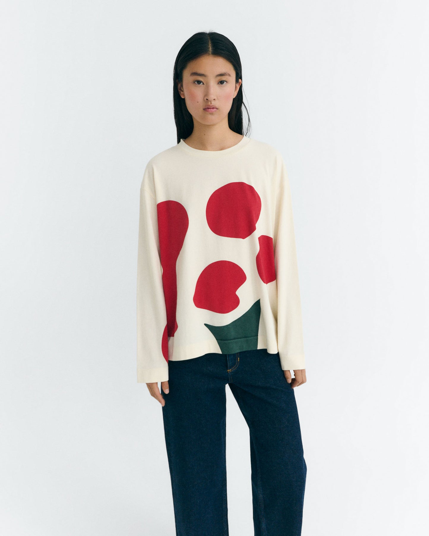 Camiseta blanca manga larga flower Emily sostenible - 1