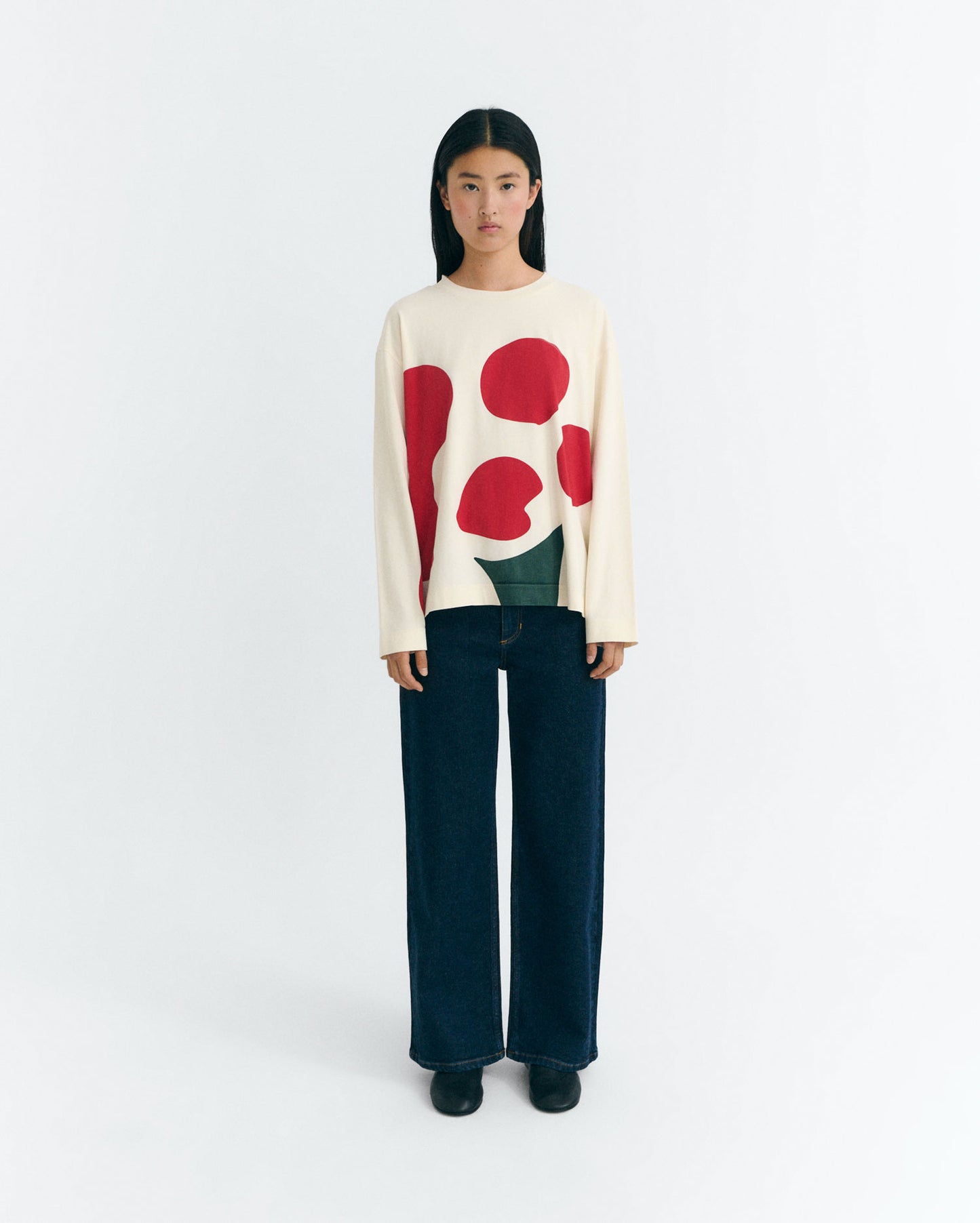 Camiseta blanca manga larga flower Emily sostenible - 2