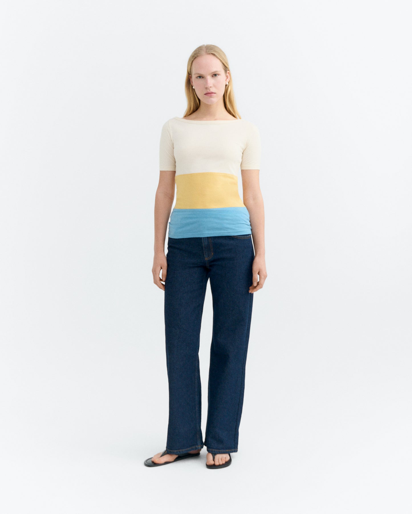 Camiseta slim rayas amarilla y azul Zura sostenible - 1