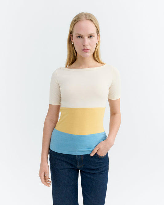 Camiseta slim rayas amarilla y azul Zura sostenible - 2