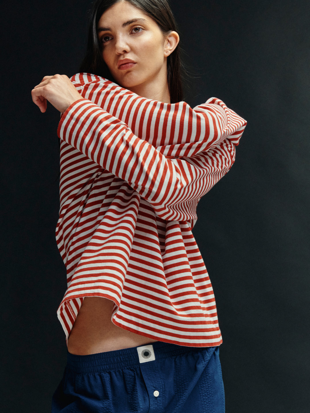 T-shirt Emily à manches longues rayé rouge