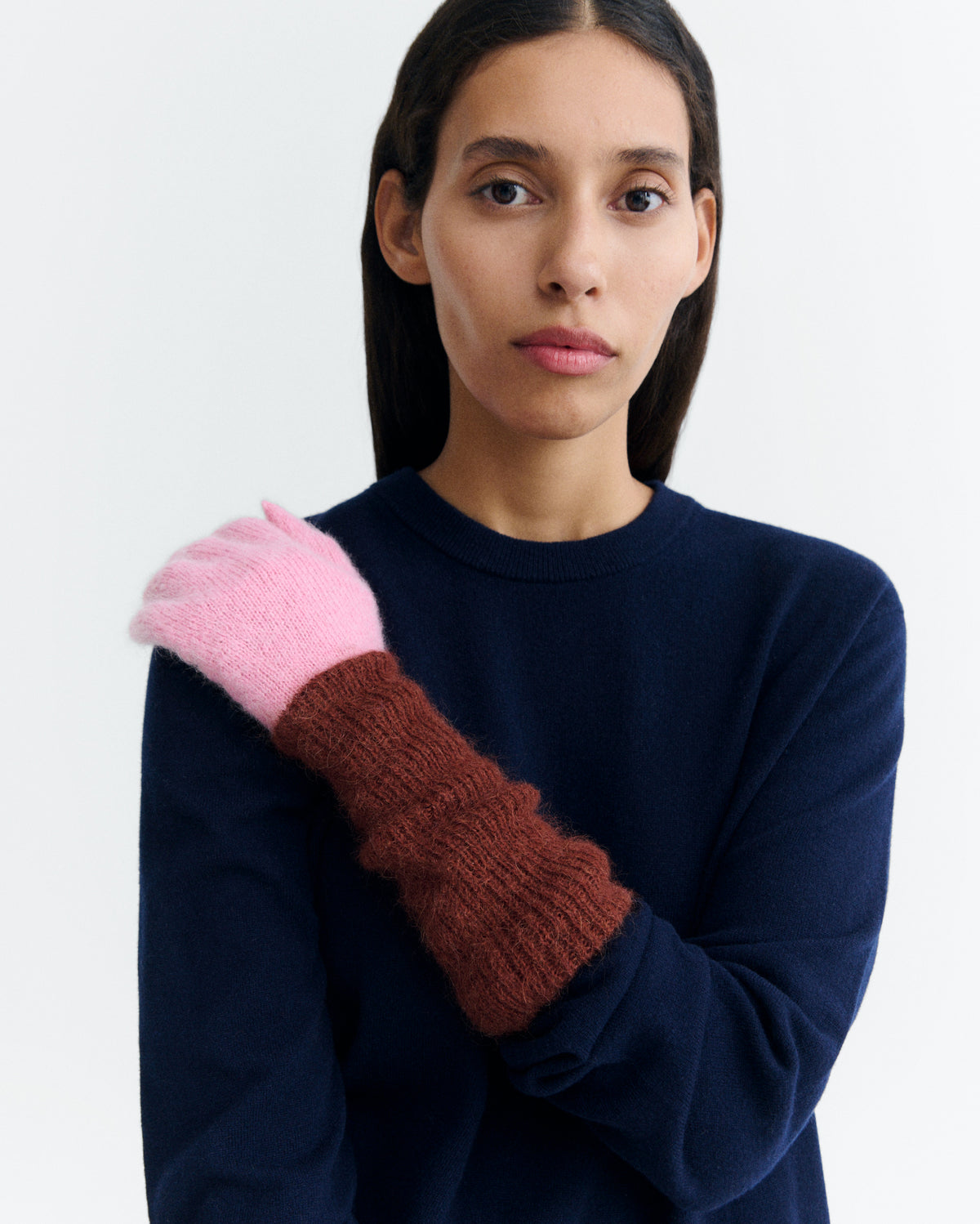 Guantes lana alpaca rosa y marrón sostenible - 1