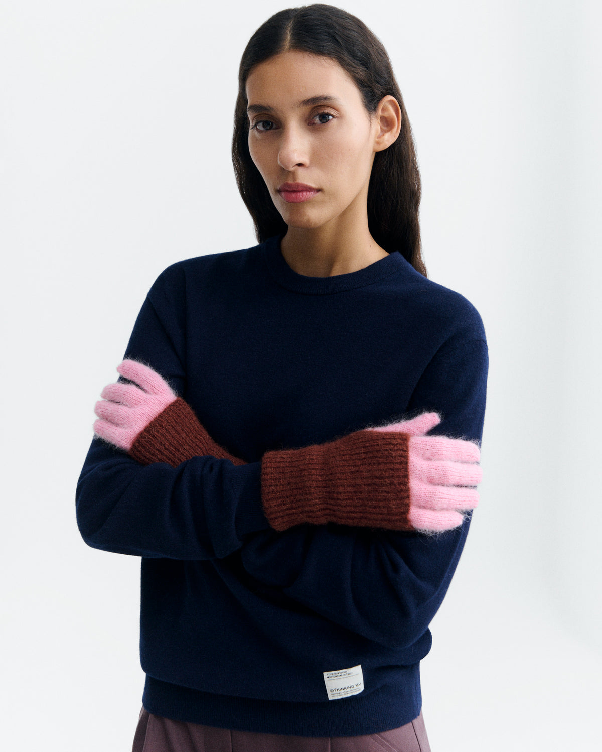 Guantes lana alpaca rosa y marrón sostenible - 2