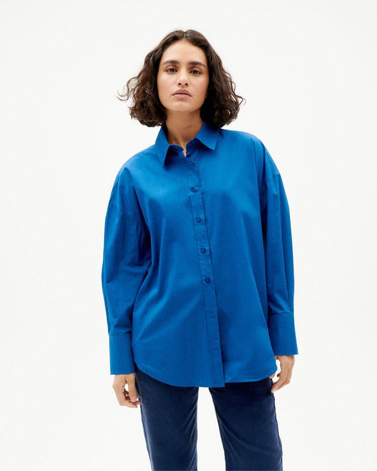 Carangi blue sustainable women's blouse | Thinking Mu – Thinking MU